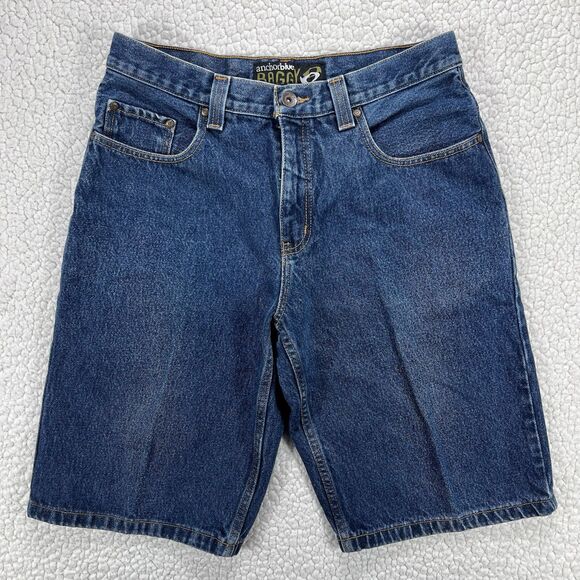 Anchor Blue Baggy Denim Shorts Men’s Size 32 Blue Y2K Hip Hop Streetwear - Picture 1 of 8